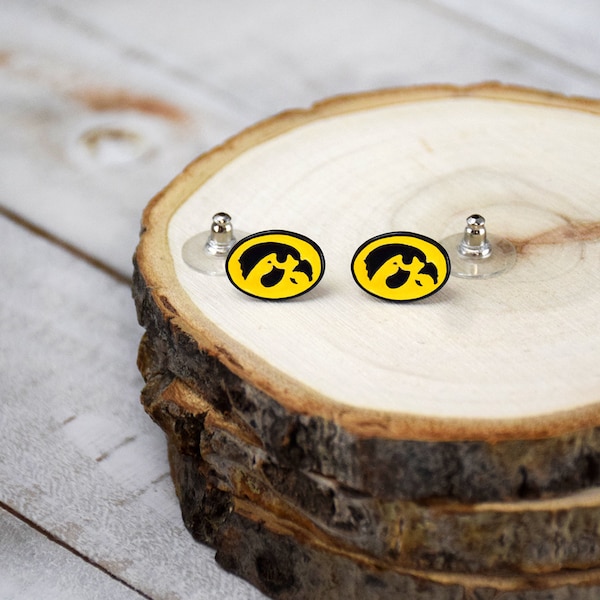 The University of Iowa Hawkeyes Post or Stud Earring Charm - Officially Licensed NCAA - Hawkeye charm yellow and black