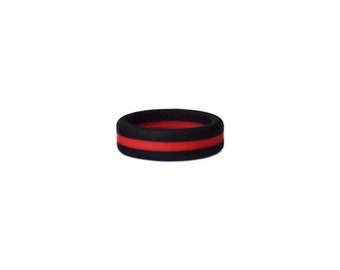 Black with Red Stripe Silicone Ring