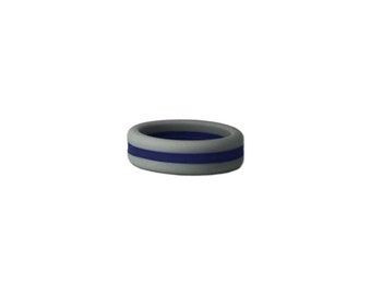 Gray with Navy Blue Stripe Silicone Ring