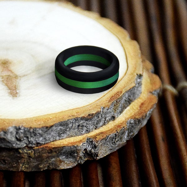 Black with Green Stripe Silicone Ring