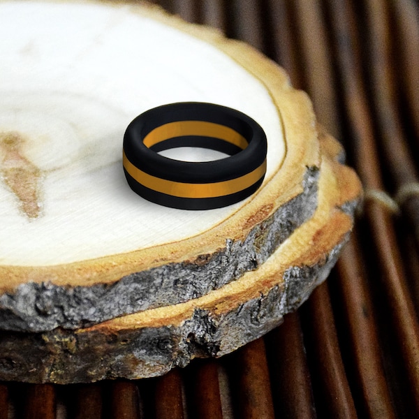 Black with Orange Stripe Silicone Ring