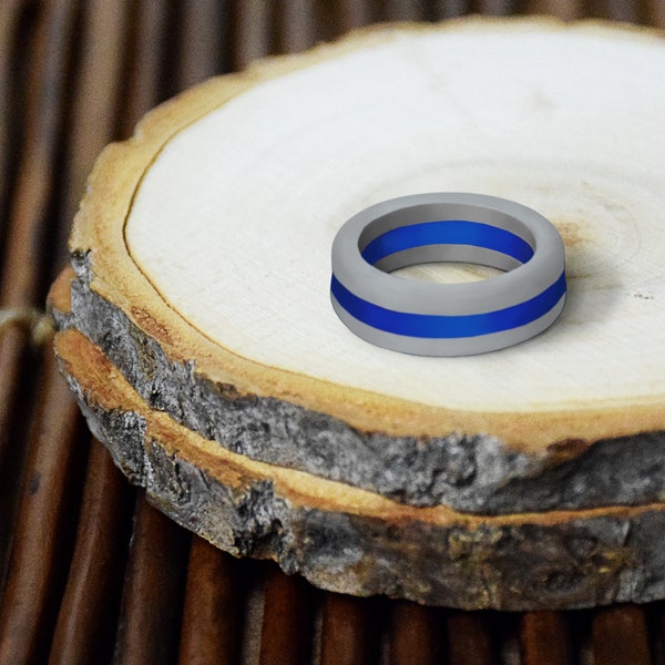 Gray with Royal Blue Stripe Silicone Ring