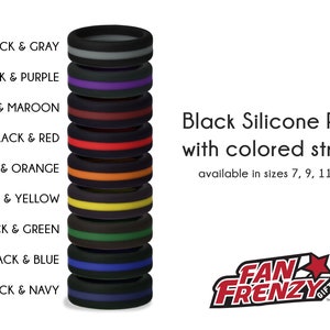 Black with Colored Striped Silicone Ring 9 color options imagem 1