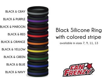 Black with Colored Striped Silicone Ring - 9 color options