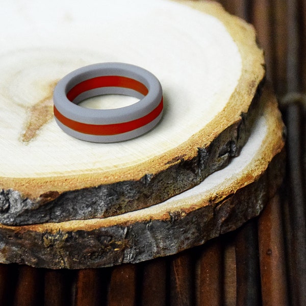 Gray with Red Stripe Silicone Ring