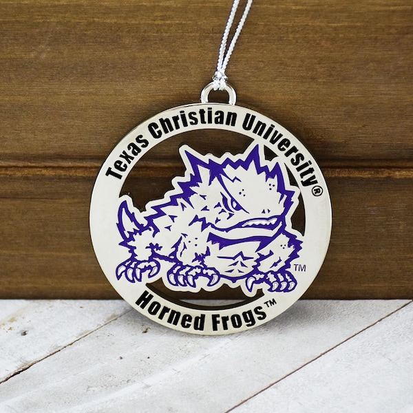 Texas Christian University TCU Horned Frogs Silver Ornament by Fan Frenzy Gifts - Officially Licensed NCAA
