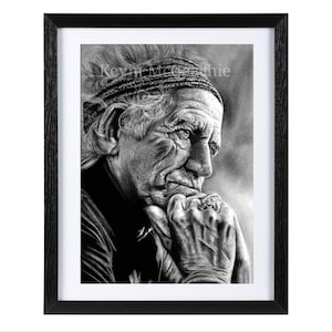 Keith Richards - ¡Impresión de arte a lápiz de los Rolling Stones!