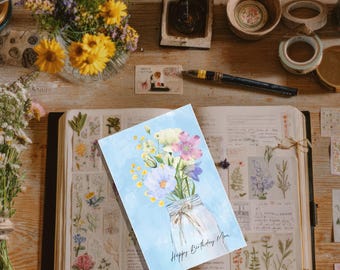 Watercolor Flower Birthday Card Template