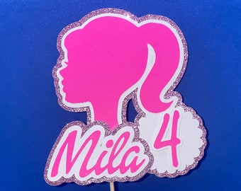 Doll Head Silhouette Cake Topper with Name and Age