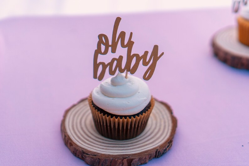 Oh Baby Cupcake Toppers on Gold Cardstock Perfect for Baby Shower