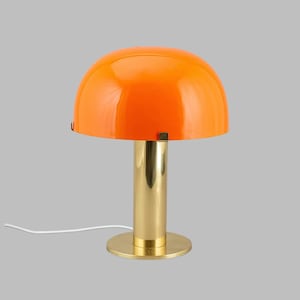 Vintage Mushroom Desk Lamp - 1970s Swedish Mushroom Brass Lamp - by Möllers Armatur - 70s Midcentury Orange Desk Lamp - 70s Brass Lamp