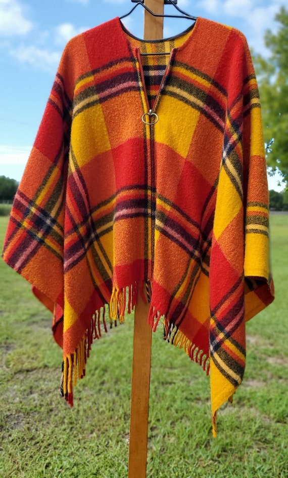 Vintage 60s 70s Sunset Sky Plaid Wool Zippered Fri