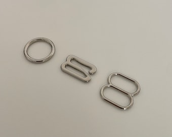 12mm O-Ring, G-hook and Slider (set) for Swimwear, Metal Lingerie Bra Strap Ring Sliders Adjuster Bikini Hook For Lingerie Adjustment
