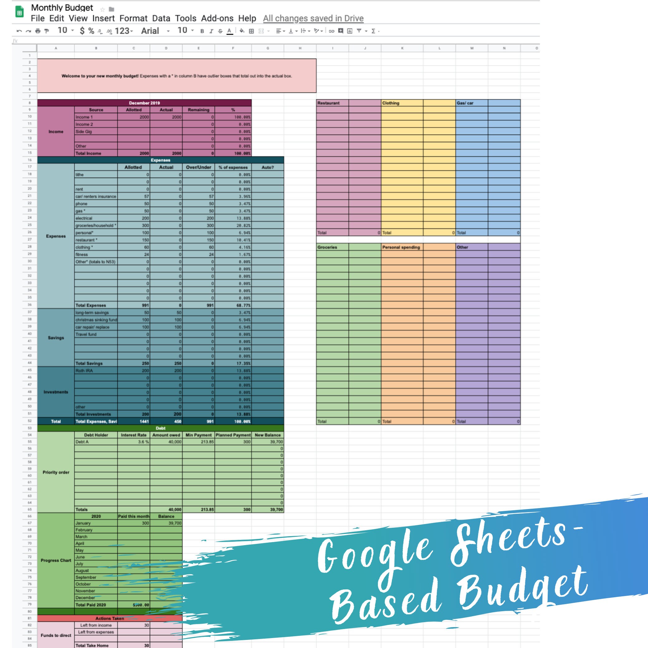 Monthly Budget Template | Zero-based Budget | Google Sheets + Business ...