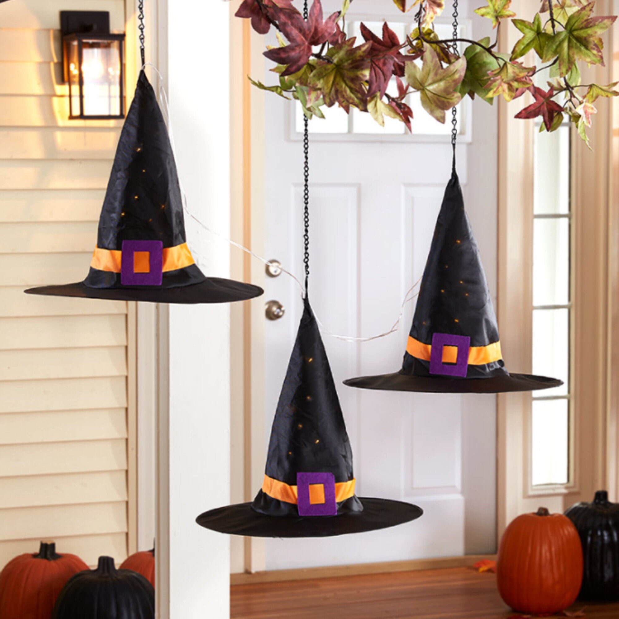 Set of 3 Lighted Halloween Witch Hats For Outdoor Hanging Etsy