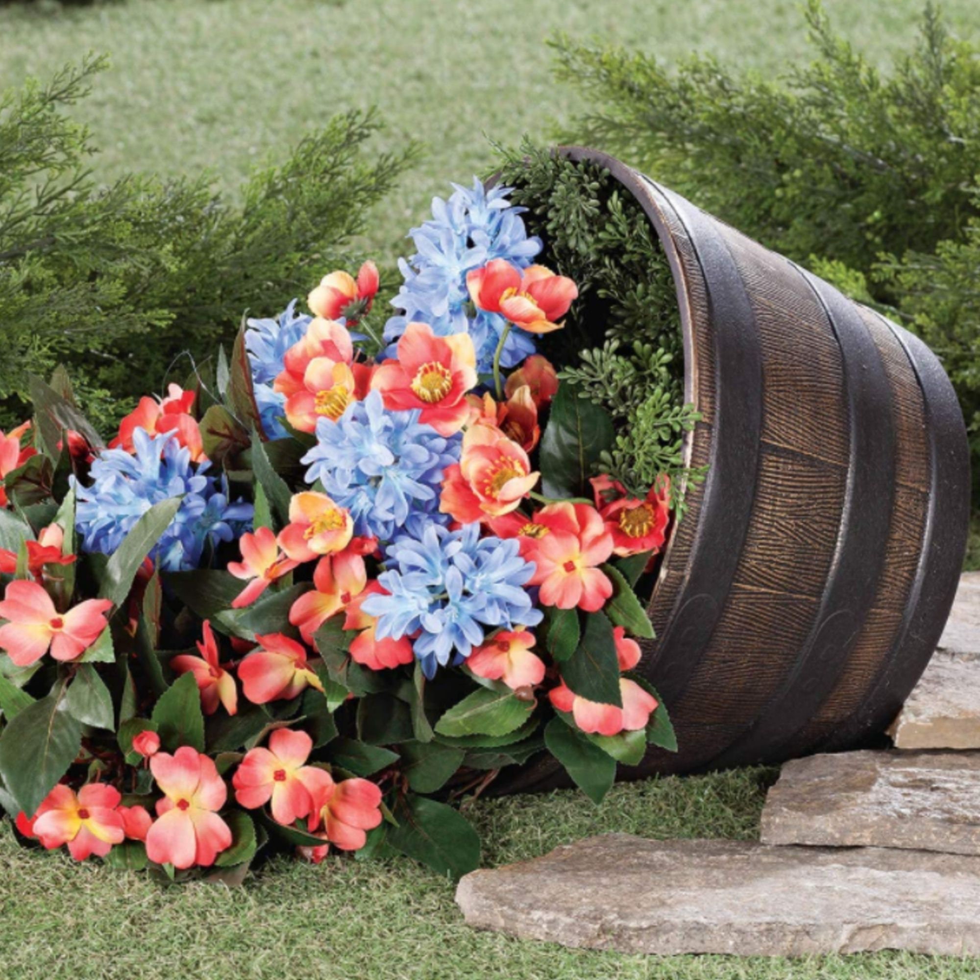 Set Of 4 Whiskey Barrel Planter Rustic Wood Look Patio Lawn | Etsy