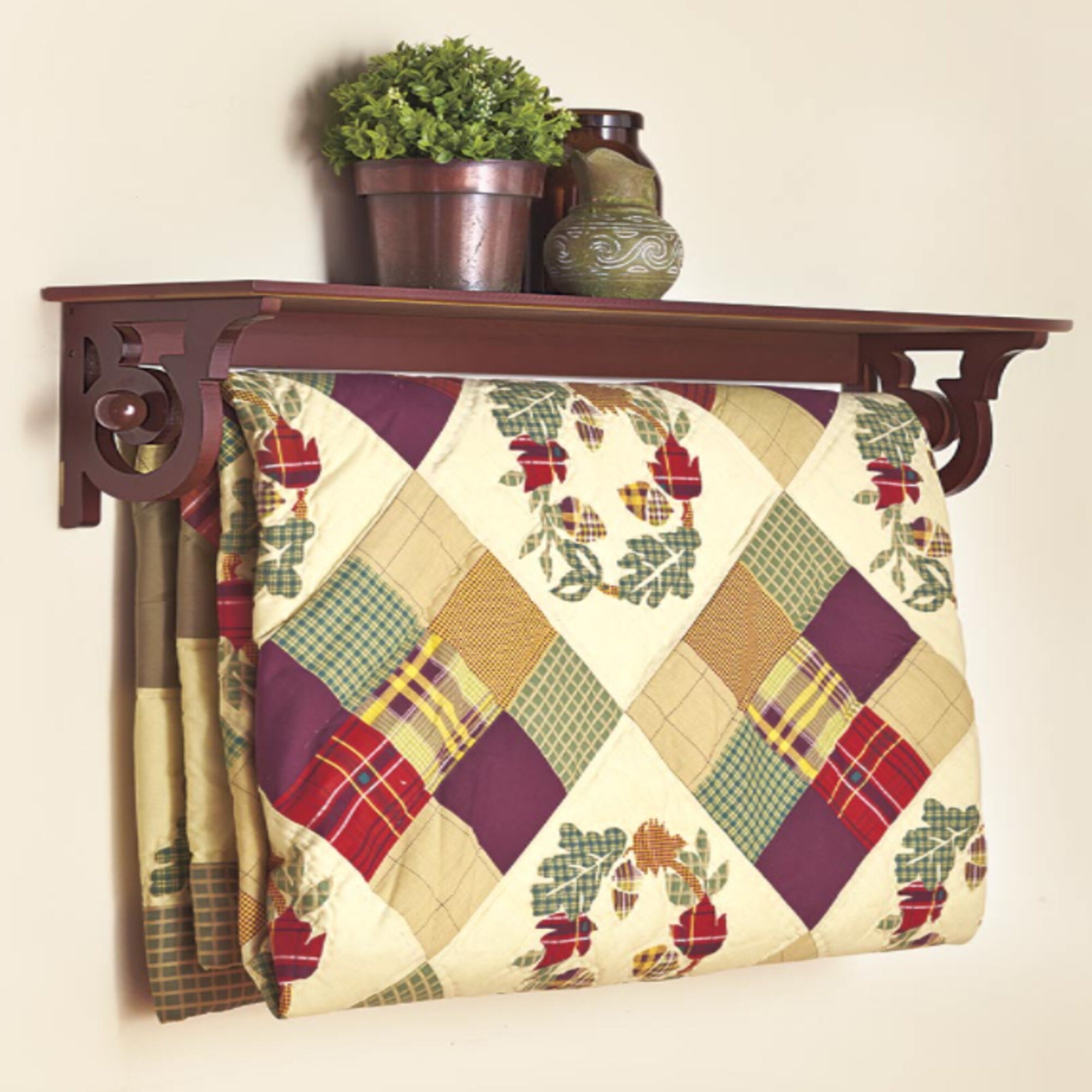 Deluxe Wall Mounted Quilt Rack With Shelf Home Wall Storage Etsy