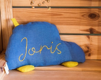 Personalized name, Stuffed linen car toy, Baby soft small pillow, Νursery room home decor