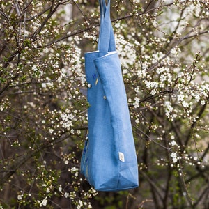 Linen Handembroidered tote bag, Shoulder summer bag with flowers image 3