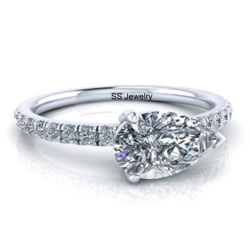 1 Ct Pear Moissanite 14Kt White Gold Ring Near Colorless Moissanite Engagement Ring Her Gift Ring Solitaire Ring Vintage Wedding Ring