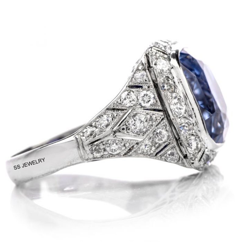 13x11 Mm Cushion Cut Moissanite Ring Blue Sapphire Gemstone Etsy