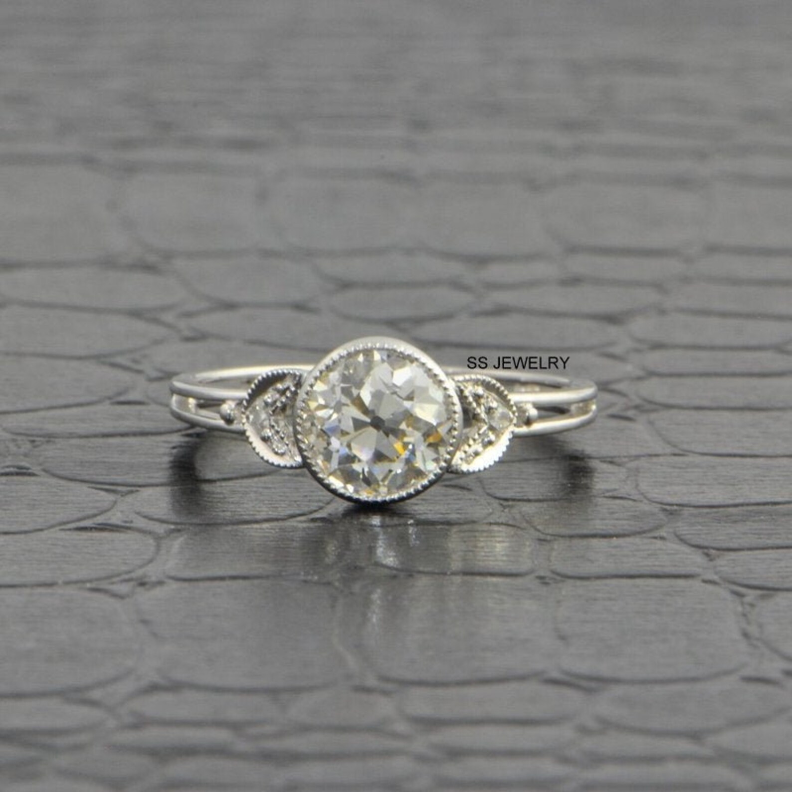 2 Ct OEC Round Cut Moissanite Ring Milgrain Set Art Deco Etsy