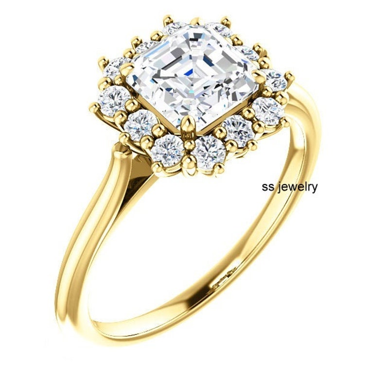 Near Colorless Moissanite Wedding Ring 1 Ct Asscher Cut Ring Art deco Vintage Ring Ring For Engagement 10K14K18K Ring in Yellow Gold