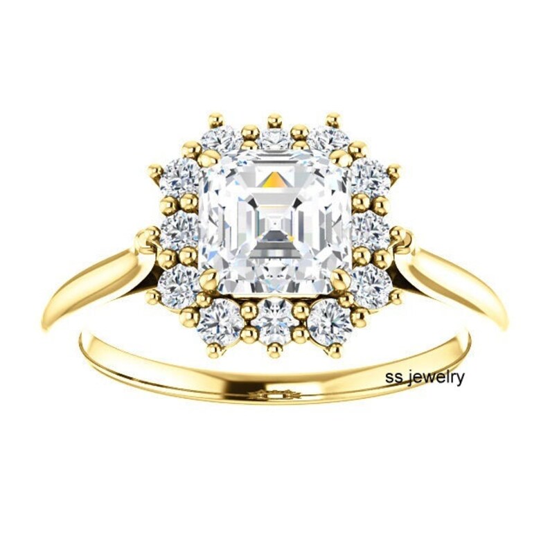 Near Colorless Moissanite Wedding Ring 1 Ct Asscher Cut Ring Art deco Vintage Ring Ring For Engagement 10K14K18K Ring in Yellow Gold