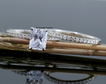 2.50 Ct Moissanite Engagement Ring, Radiant Cut Diamond Hidden Halo Bridal Wedding Ring Set, 14K Gold Antique Classic Ring, Promise Ring