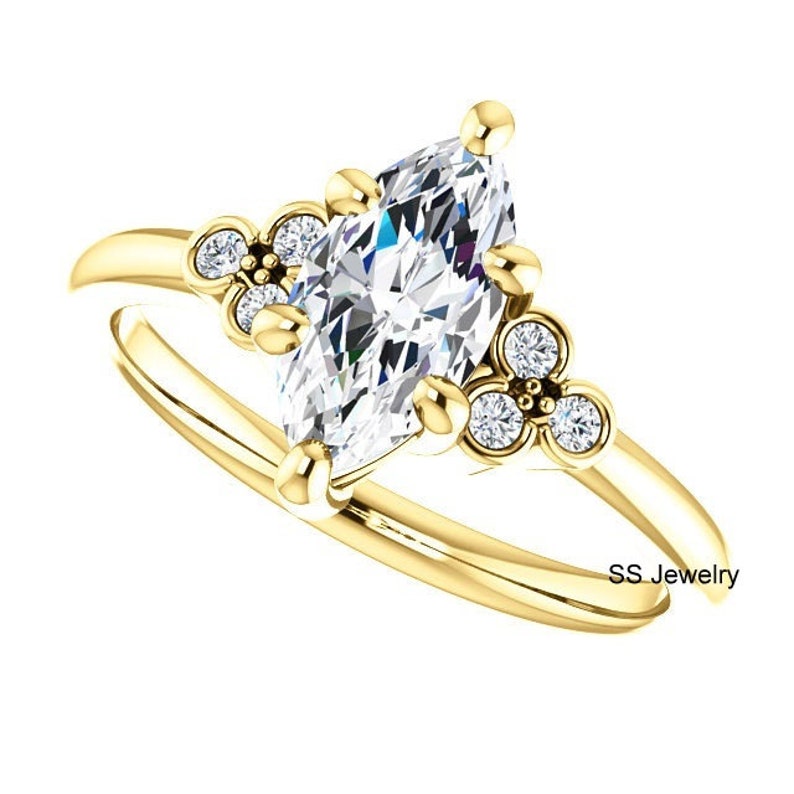1.50 Ct Marquise Cut Near Colorless Moissanite 10Kt 14Kt 18Kt Yellow Gold Ring Solid Gold Gift Ring Solitaire Shank Engagement Ring