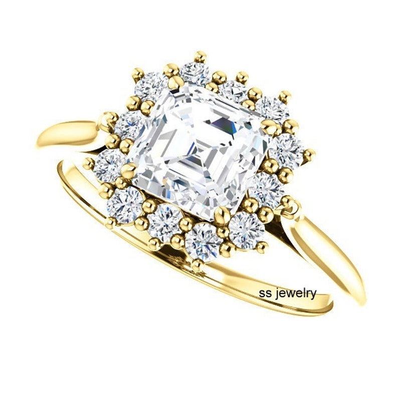 Near Colorless Moissanite Wedding Ring 1 Ct Asscher Cut Ring Art deco Vintage Ring Ring For Engagement 10K14K18K Ring in Yellow Gold