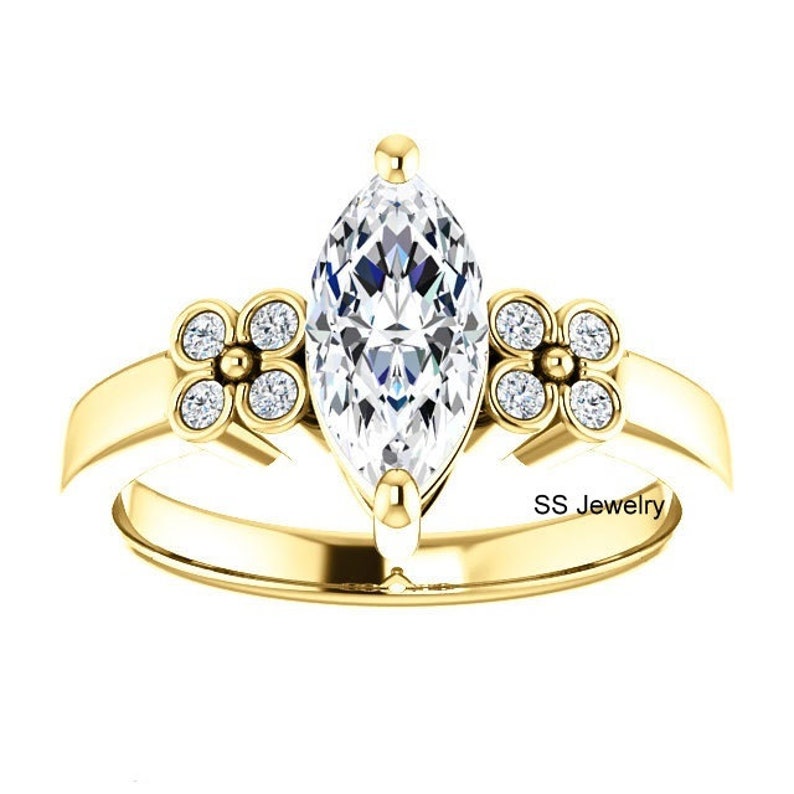 Marquise Cut 14k Yellow Gold Moissanite Engagement Ring 1.50 Ct Near Colorless Moissanite Solitaire Ring Classic Moissanite Wedding Ring