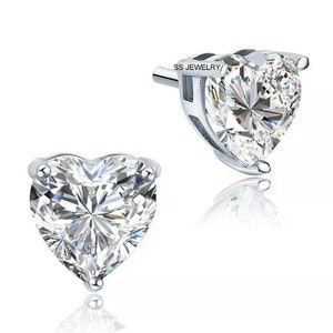 Moissanite Earrings 1.50 Ctw Heart Moissanite Studs Solitaire Stud Earrings Prong Set Earrings 14K White Gold Diamond Jewelry For Women Gift