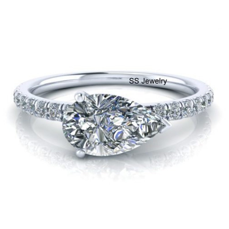 1 Ct Pear Moissanite 14Kt White Gold Ring Near Colorless Moissanite Engagement Ring Her Gift Ring Solitaire Ring Vintage Wedding Ring