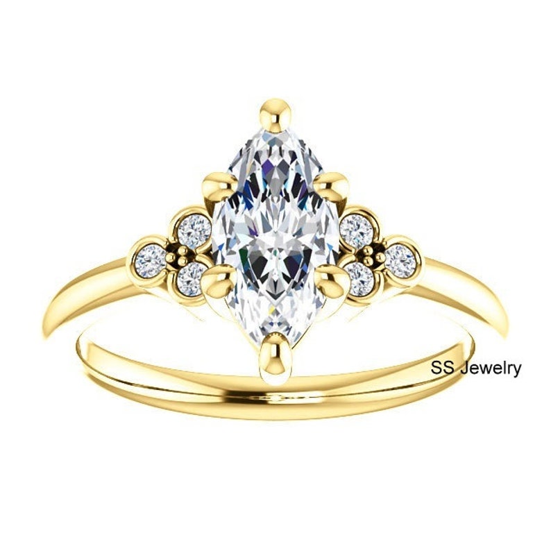 1.50 Ct Marquise Cut Near Colorless Moissanite 10Kt 14Kt 18Kt Yellow Gold Ring Solid Gold Gift Ring Solitaire Shank Engagement Ring