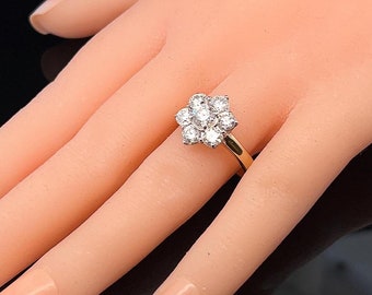 Vintage Natural Diamond Daisy Cluster 18ct Yellow and White Gold Ring. 2.25 Carats Total Diamond Weight. Heavy Quality Mount.