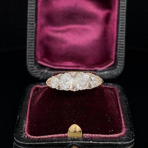 Stunning Antique Carved 4 Stone Old European Cut Diamond 18ct Gold Ring. Circa 1880/1890. Approx. 2.00 carats Total.