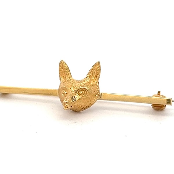 Antique 18ct Gold Fox Bar Brooch / Cravat Pin.  English Circa 1910's / 1920's