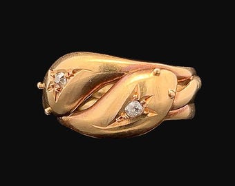 Antique Old European Cut Diamond 18ct Gold Double Snake Ring. Excellent Crisp Example, English, Hallmarked London 1919.