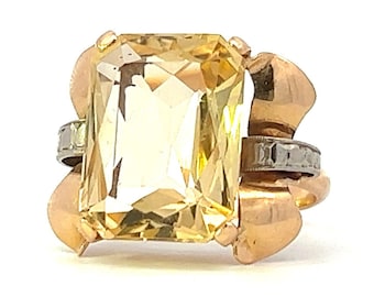Vintage 1950's Art Deco Inspired Citrine 18ct Gold Cocktail / Dress Ring. Odeonesque. Stunner.