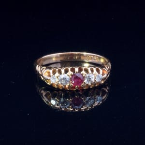 Antique Ruby and Old European Cut Diamond 18ct Gold Ring, Victorian 1890-1900