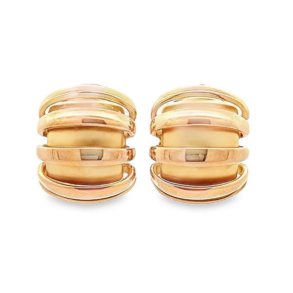 Exquisite Vintage Matte and Polished 18ct Yellow Gold Hoop Earrings by Charles Garnier. Secure Omega Fittings. Lovely Pair from the 1980's