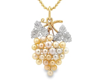 Antique Edwardian 15ct Gold & Platinum Grapes Pendant Set with Natural Pearls. Edwardian, Circa 1900 - 1910