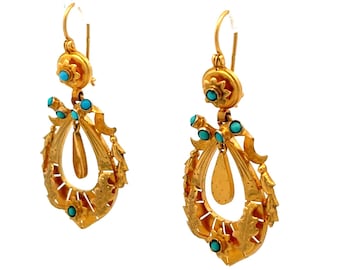 Beautiful Vintage Victorian Style 9ct Gold and Turquoise Drop Earrings.