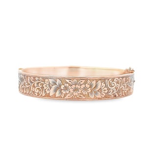 Antique Art Deco Rose Gold Bangle, 1920 Chester, Engraved Foliate