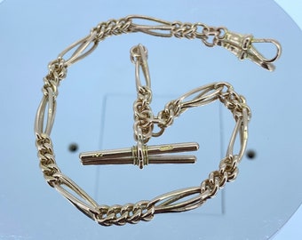 Antique 9ct Rose Gold Watch Chain with T-Bar. Hallmarked 1897.  Single Albert Watch Chain.