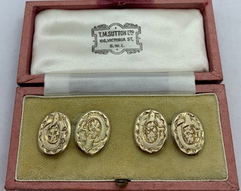 Genuine Early Antique 9ct Gold Cufflinks. Victorian. Hand Engraved. Solid & Well Made. English Circa 1860.