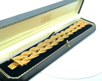 Vintage geweven touw 18kt gouden armband/manchetarmband of armband. Engels 1984. 52,4 g