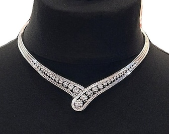 Important Vintage Graduated Natural Diamond 18ct White Gold Collar Necklace