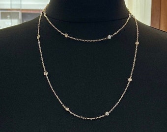 Diamond Long Necklace / Chain.  Spectacle Set Diamond Guard Chain.  Diamond Sautoir 18ct Yellow Gold. 3.67 carat. 17 Diamonds. Diamond Yard.